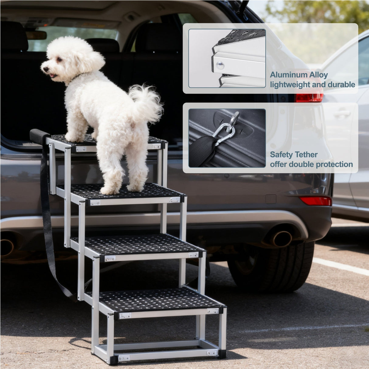 Foldable Dog Ramp for Cars, SUVs, Trucks, Portable Pet Dog Stairs for Large Dogs with Non - Slip Surface & Reinforced Design, Lightweight Yet Sturdy Supports Up to 250lbs - Fab Heavy Parts