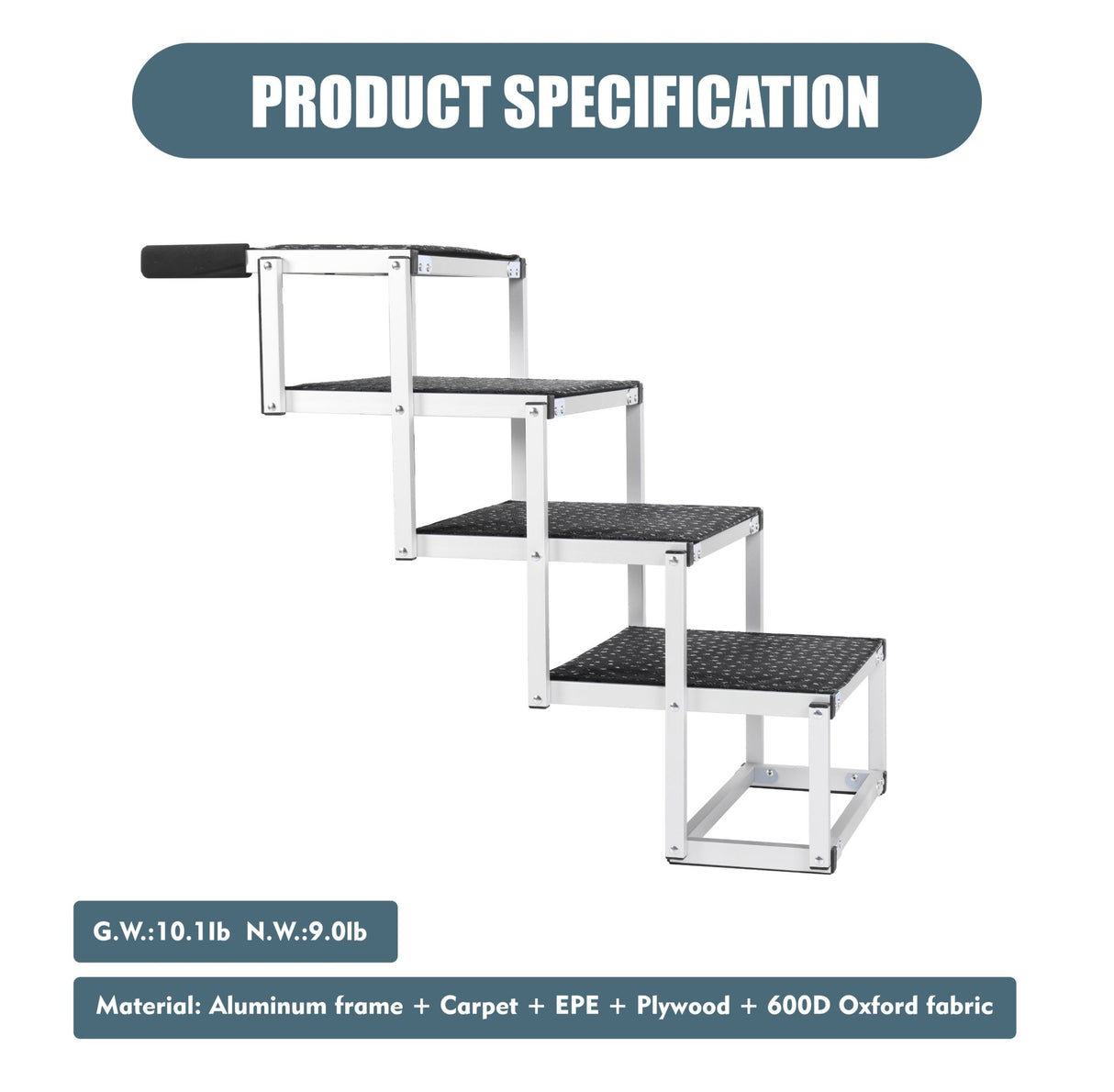 Foldable Dog Ramp for Cars, SUVs, Trucks, Portable Pet Dog Stairs for Large Dogs with Non - Slip Surface & Reinforced Design, Lightweight Yet Sturdy Supports Up to 250lbs - Fab Heavy Parts