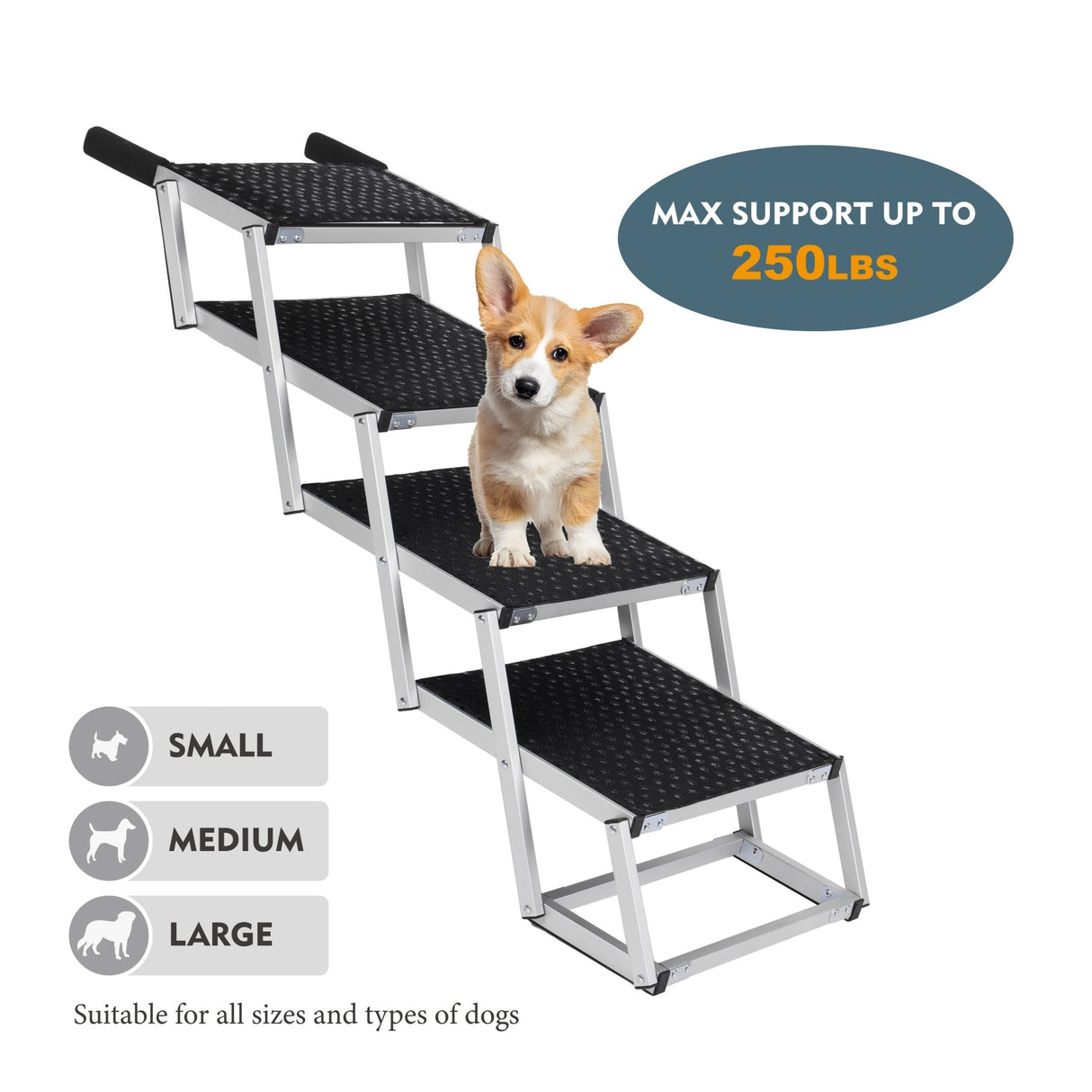 Foldable Dog Ramp for Cars, SUVs, Trucks, Portable Pet Dog Stairs for Large Dogs with Non - Slip Surface & Reinforced Design, Lightweight Yet Sturdy Supports Up to 250lbs - Fab Heavy Parts