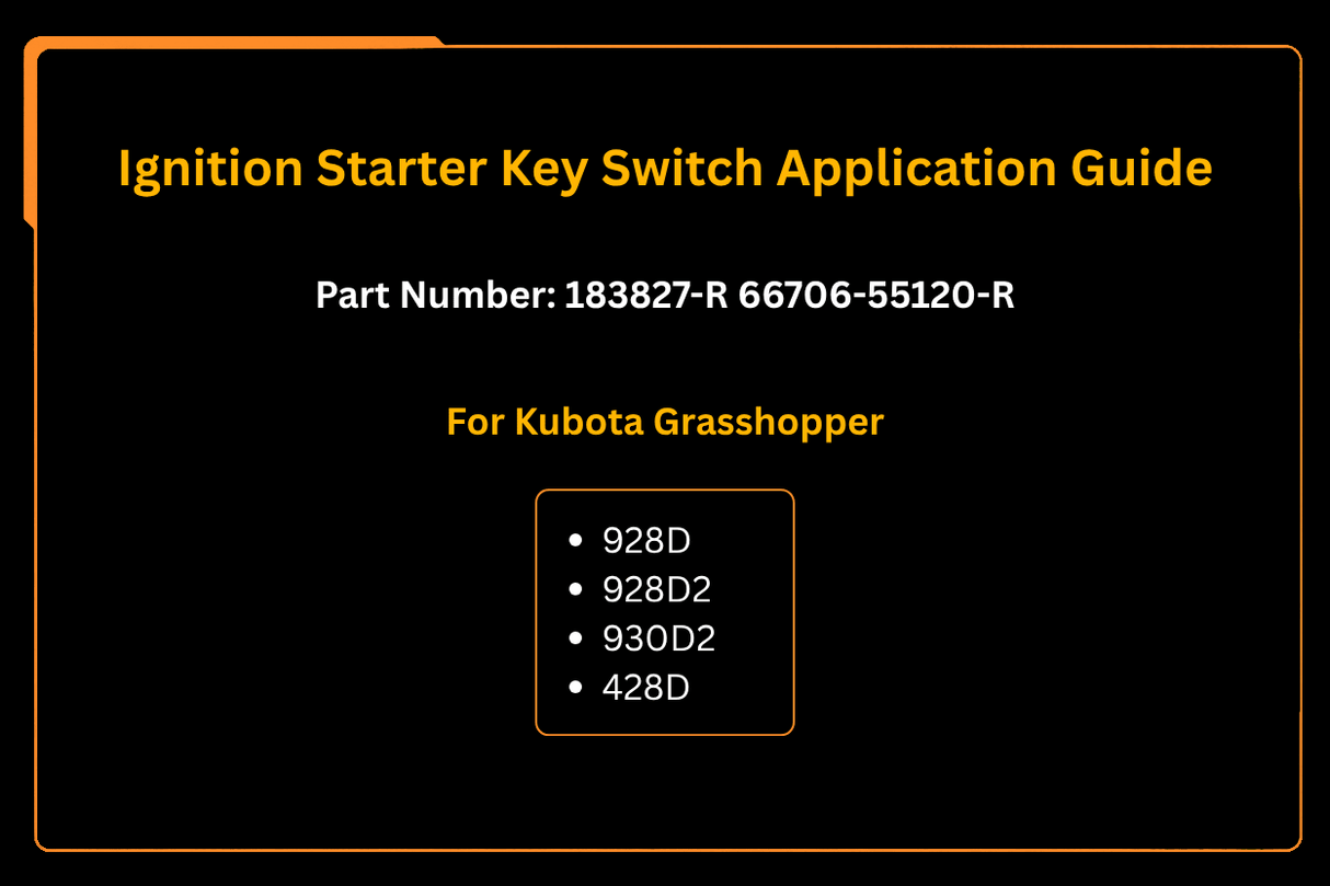 For Kubota Grasshopper 928D 928D2 930D2 428D Ignition Starter Key Switch - Fab Heavy Parts