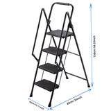 Four Step Ladder Folding Stool Wide Anti Slip Pedal Steel - Black - Fab Heavy Parts