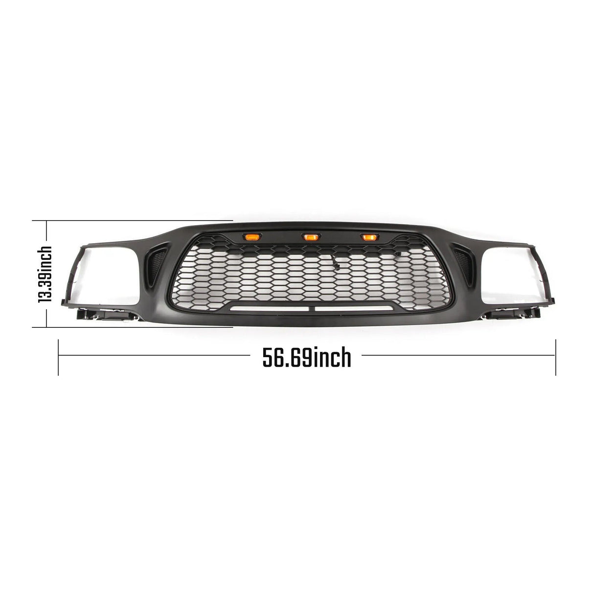 Front Grille Fits for Tacoma 2001 2002 2003 2004 With Amber LED Accent Lights Matte Black - Fab Heavy Parts