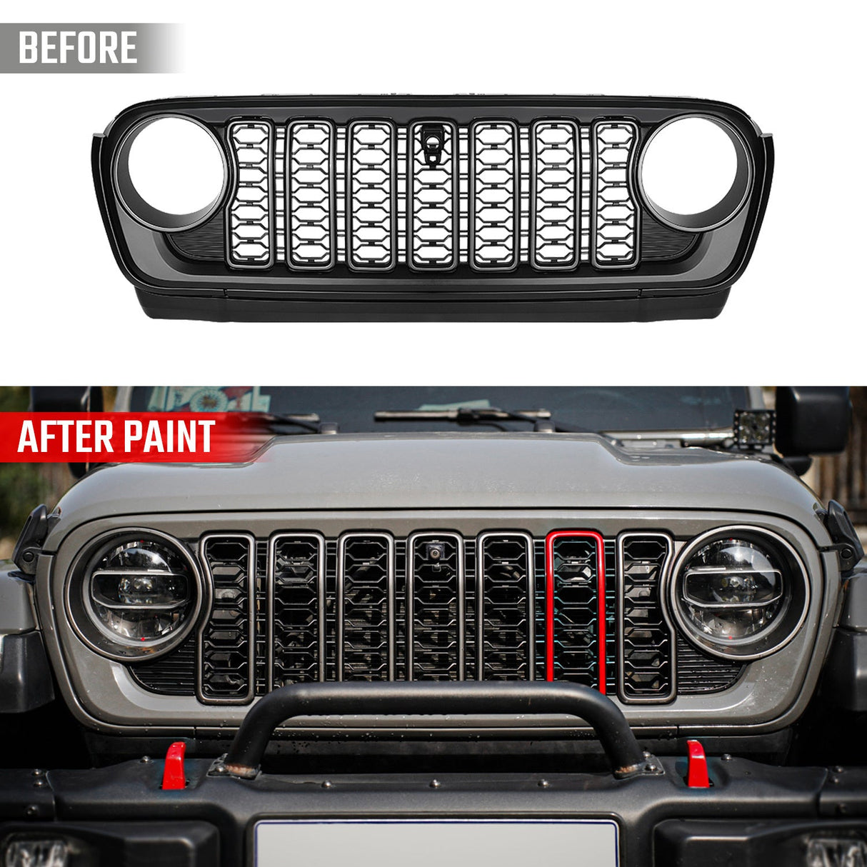 Front Mesh Grille Grid Grill for 2018 - 2024 Jeep Wrangler Rubicon Sahara Sport JL/JT Grill With Camera Hole Plastic - Fab Heavy Parts