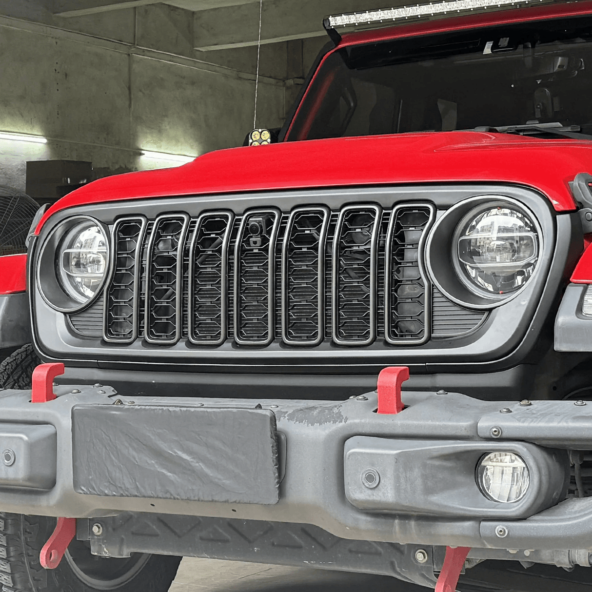 Front Mesh Grille Grid Grill for 2018 - 2024 Jeep Wrangler Rubicon Sahara Sport JL/JT Grill With Camera Hole Plastic - Fab Heavy Parts