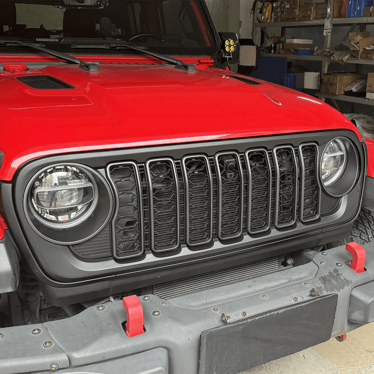 Front Mesh Grille Grid Grill for 2018 - 2024 Jeep Wrangler Rubicon Sahara Sport JL/JT Grill With Camera Hole Plastic - Fab Heavy Parts