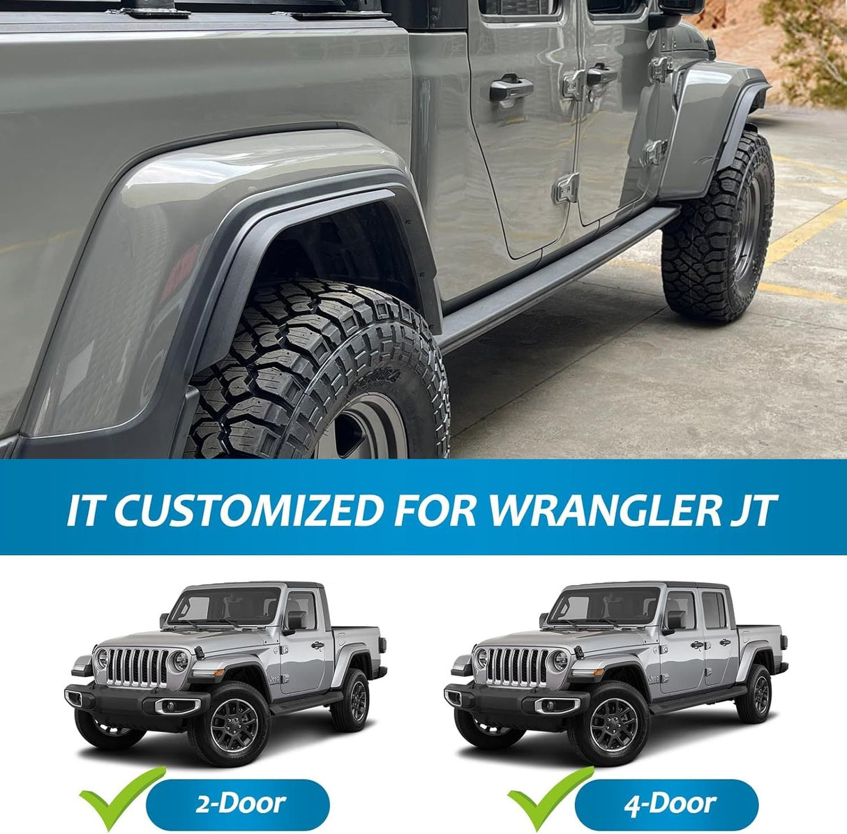 Front & Rear Fenders Fits for 2020 - 2024 Jeep Wrangler Gladiator JT Sport & Willys (Fit JT Original Low Fender) - Fab Heavy Parts