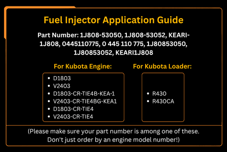 Fuel Injector 1J808 - 53052 0445110775 for Kubota Engine D1803 V2403 Loader R430 - Fab Heavy Parts