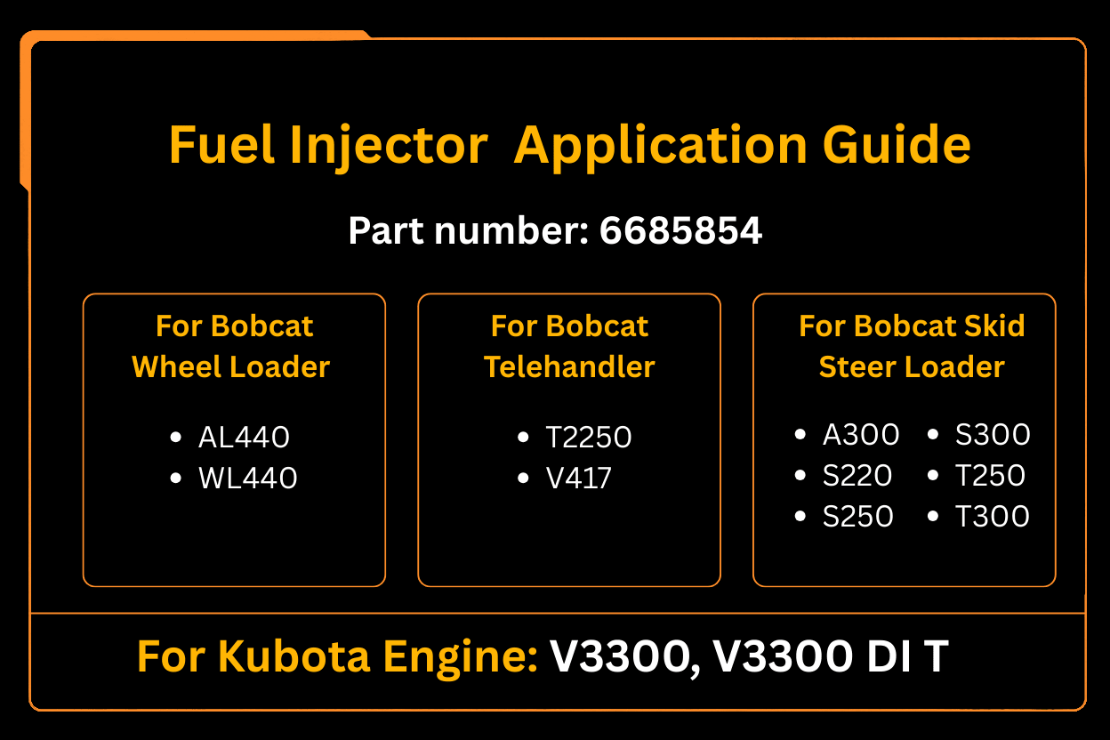 Fuel Injector 6685854 Fits Kubota Engine V3300 DI T Aftermarket Replacement For Bobcat AL440 WL440 T2250 V417 A300 S220 S250 S300 T250 T300 - Fab Heavy Parts