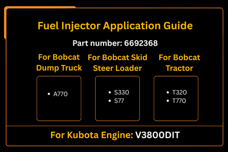 Fuel Injector 6692368 for Kubota Engine V3800DIT Aftermarket Replacement For Bobcat A770 S330 S770 T320 T770 - Fab Heavy Parts
