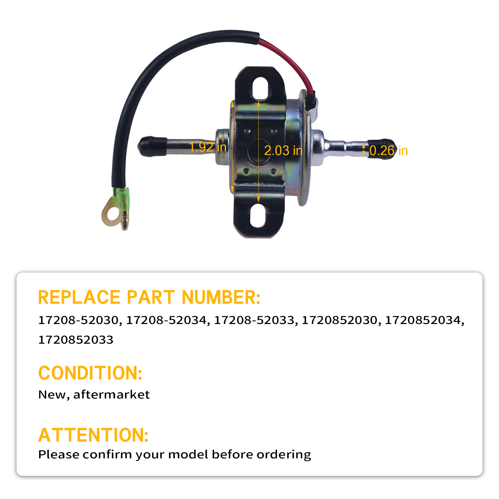 Fuel Pump 17208 - 52030 for Kubota Engine D722 D902 D1105 D1703 V1505 V2203 V2607 Z602 - Fab Heavy Parts