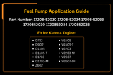 Fuel Pump 17208 - 52030 for Kubota Engine D722 D902 D1105 D1703 V1505 V2203 V2607 Z602 - Fab Heavy Parts