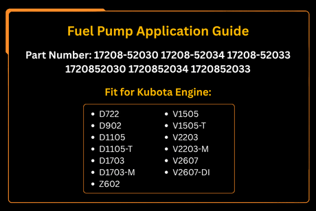 Fuel Pump 17208 - 52030 for Kubota Engine D722 D902 D1105 D1703 V1505 V2203 V2607 Z602 - Fab Heavy Parts