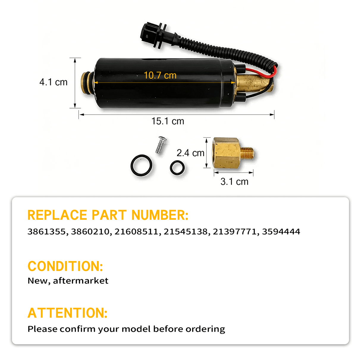Fuel Pump 3861355 3860210 21608511 for Volvo Penta Engine 4.3L 5.0L 5.7L 8.1L - Fab Heavy Parts