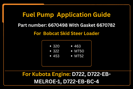Fuel Pump 6670498 With Gasket 6670782 for Kubota Engine D722 Aftermarket Replacement For Bobcat Skid Steer Loader 320 322 453 463 MT50 MT52 - Fab Heavy Parts