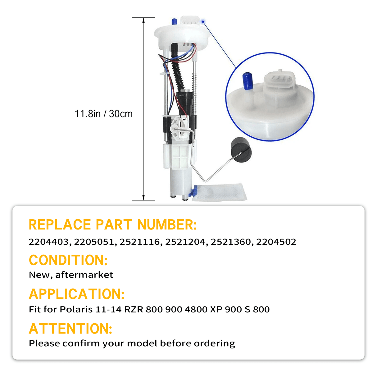 Fuel Pump Assembly 2204403 2205051 2521116 2521204 Fits for Polaris 11 - 14 RZR 800 900 4800 XP 900 S 800 - Fab Heavy Parts