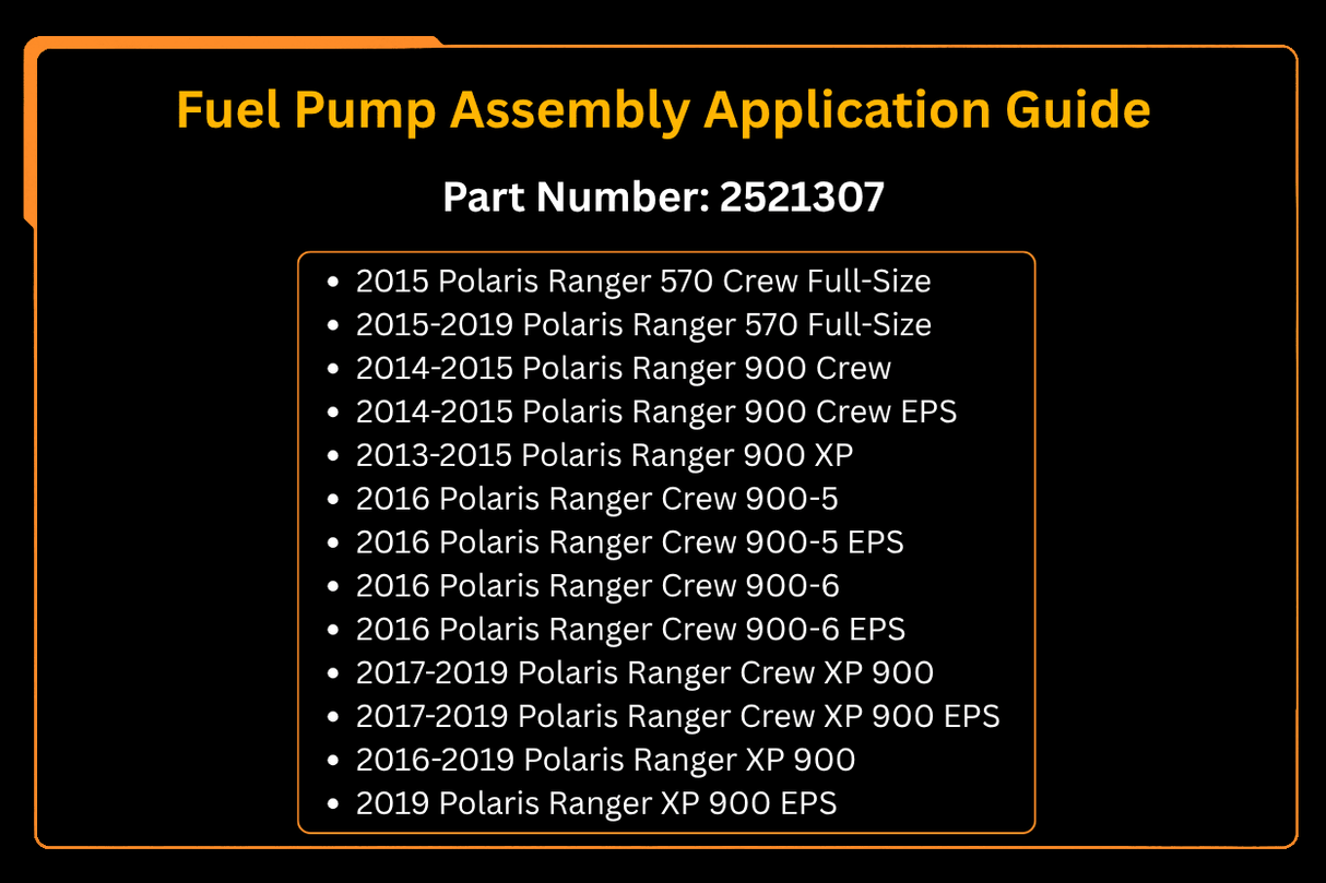 Fuel Pump Assembly 2521307 for Polaris Ranger 570 900 Crew XP 900 - Fab Heavy Parts