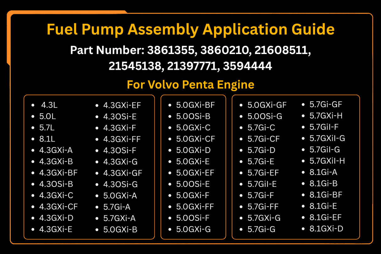 Fuel Pump Assembly 3594444 21545138 21397771 for Volvo Penta Engine 4.3L 5.0L 5.7L 8.1L - Fab Heavy Parts