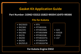 Gasket Kit 1G962 - 03313 1G822 - 99354 1G470 - 99366 Fits for Kubota Engine D902 - Fab Heavy Parts