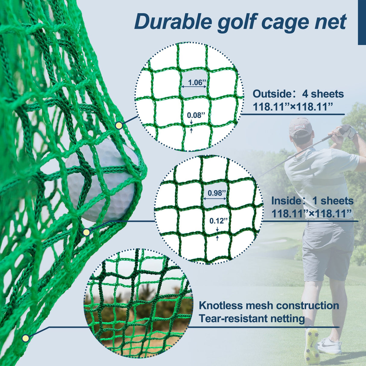 Golf Practice Net Cage 10x10x10FT with Metal Frame Hitting Net Kit Indoor Outdoor Black - Green - Fab Heavy Parts