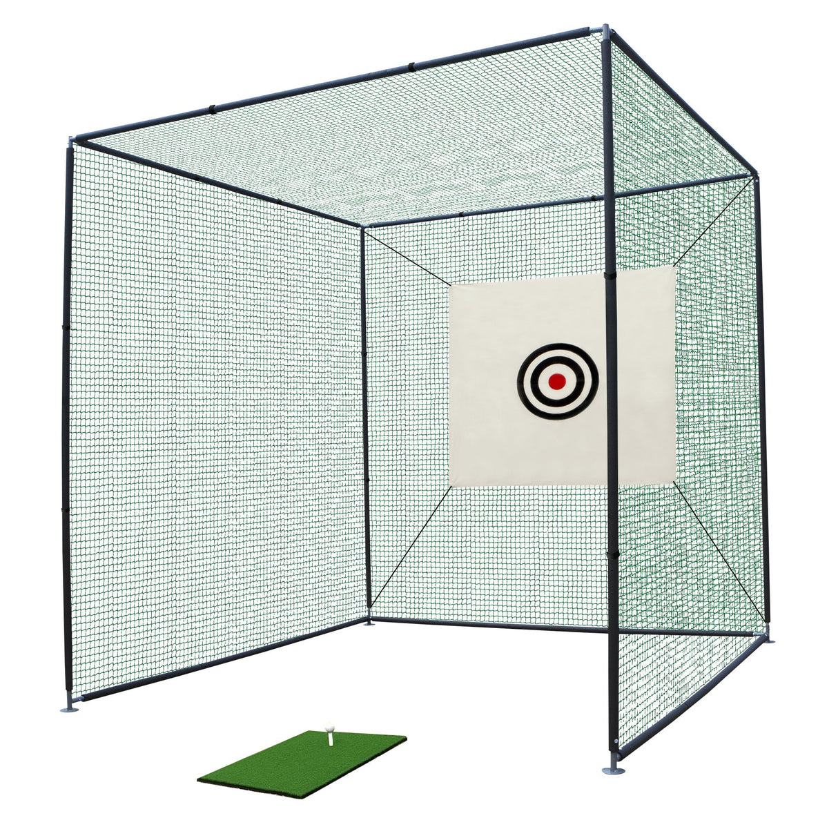 Golf Practice Net Cage 10x10x10FT with Metal Frame Hitting Net Kit Indoor Outdoor Black - Green - Fab Heavy Parts