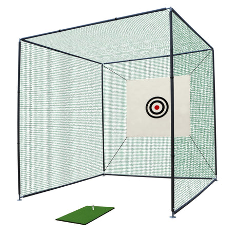 Golf Practice Net Cage 10x10x10FT with Metal Frame Hitting Net Kit Indoor Outdoor Black - Green - Fab Heavy Parts