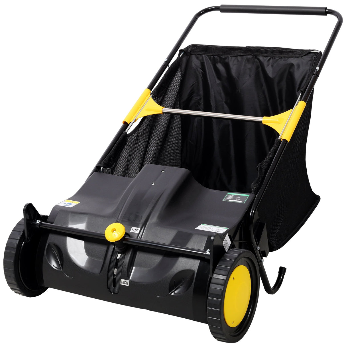 Hand Push Lawn Sweeper 21 Inch Leaf & Grass Collector 3.5 cu. ft Hopper Bag Capacity with Adjustable Brush Height - Fab Heavy Parts