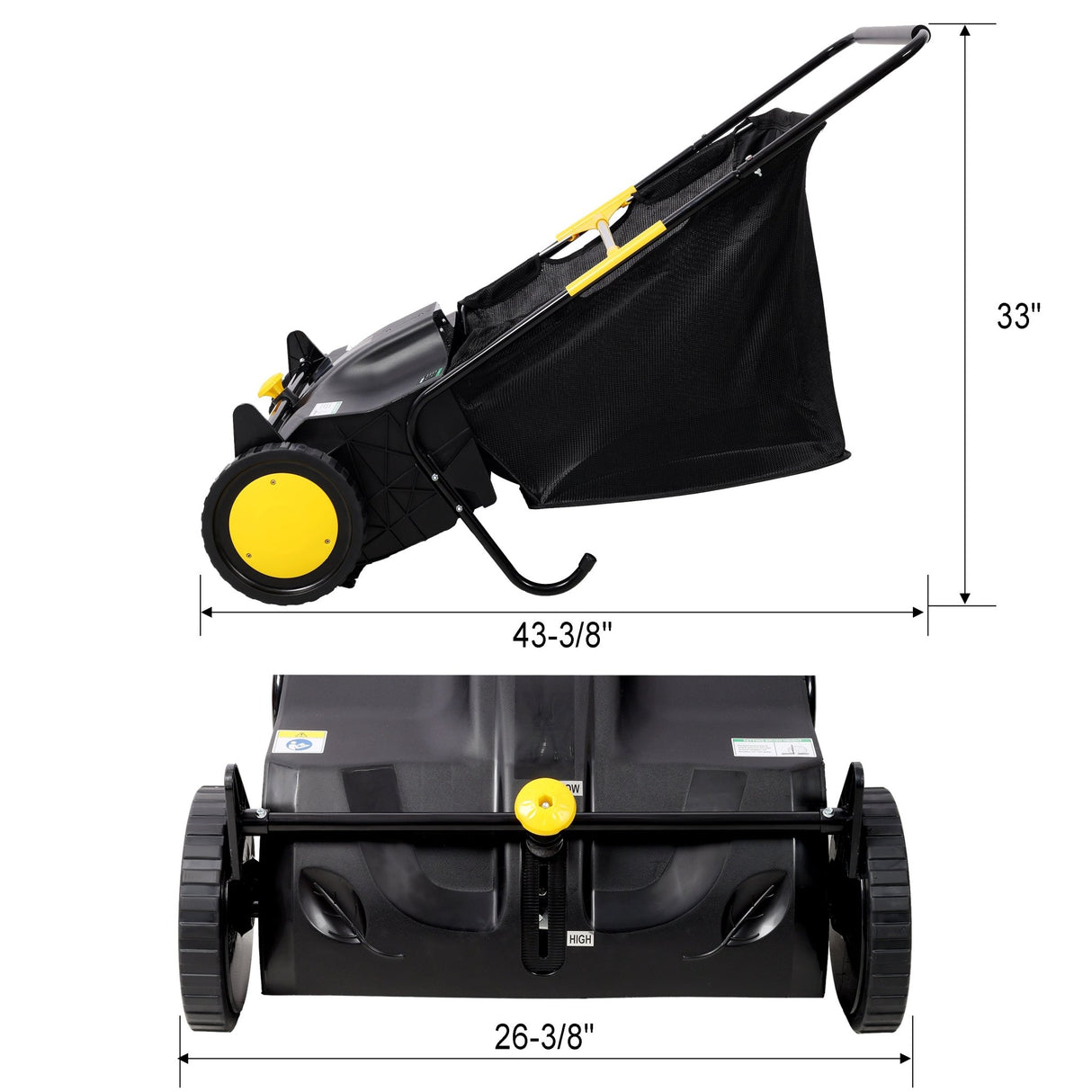 Hand Push Lawn Sweeper 21 Inch Leaf & Grass Collector 3.5 cu. ft Hopper Bag Capacity with Adjustable Brush Height - Fab Heavy Parts
