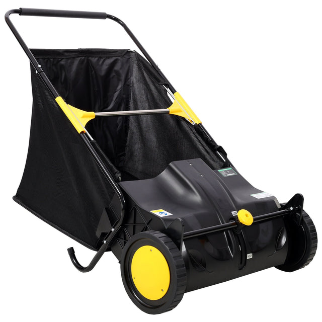 Hand Push Lawn Sweeper 21 Inch Leaf & Grass Collector 3.5 cu. ft Hopper Bag Capacity with Adjustable Brush Height - Fab Heavy Parts