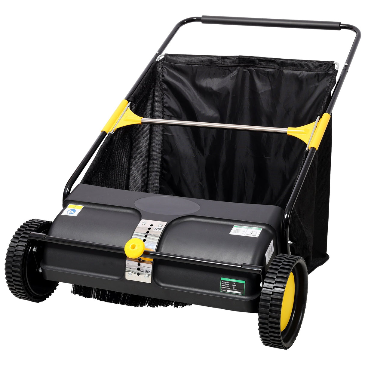 Hand Push Lawn Sweeper 26 Inch Leaf & Grass Collector 7 cu. ft Hopper Bag Capacity with Adjustable Brush Height - Fab Heavy Parts