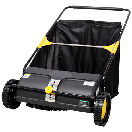 Hand Push Lawn Sweeper 26 Inch Leaf & Grass Collector 7 cu. ft Hopper Bag Capacity with Adjustable Brush Height - Fab Heavy Parts