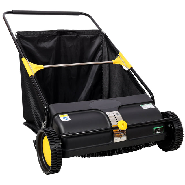 Hand Push Lawn Sweeper 26 Inch Leaf & Grass Collector 7 cu. ft Hopper Bag Capacity with Adjustable Brush Height - Fab Heavy Parts