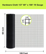 Hardware Cloth 5 ft × 100 ft 19 Gauge 1/2 inch Black PVC Vinyl Coated Welded Wire Fence Poultry Netting Chicken Coop Cover Wire Fencing Black PVC Wire Mesh - Fab Heavy Parts
