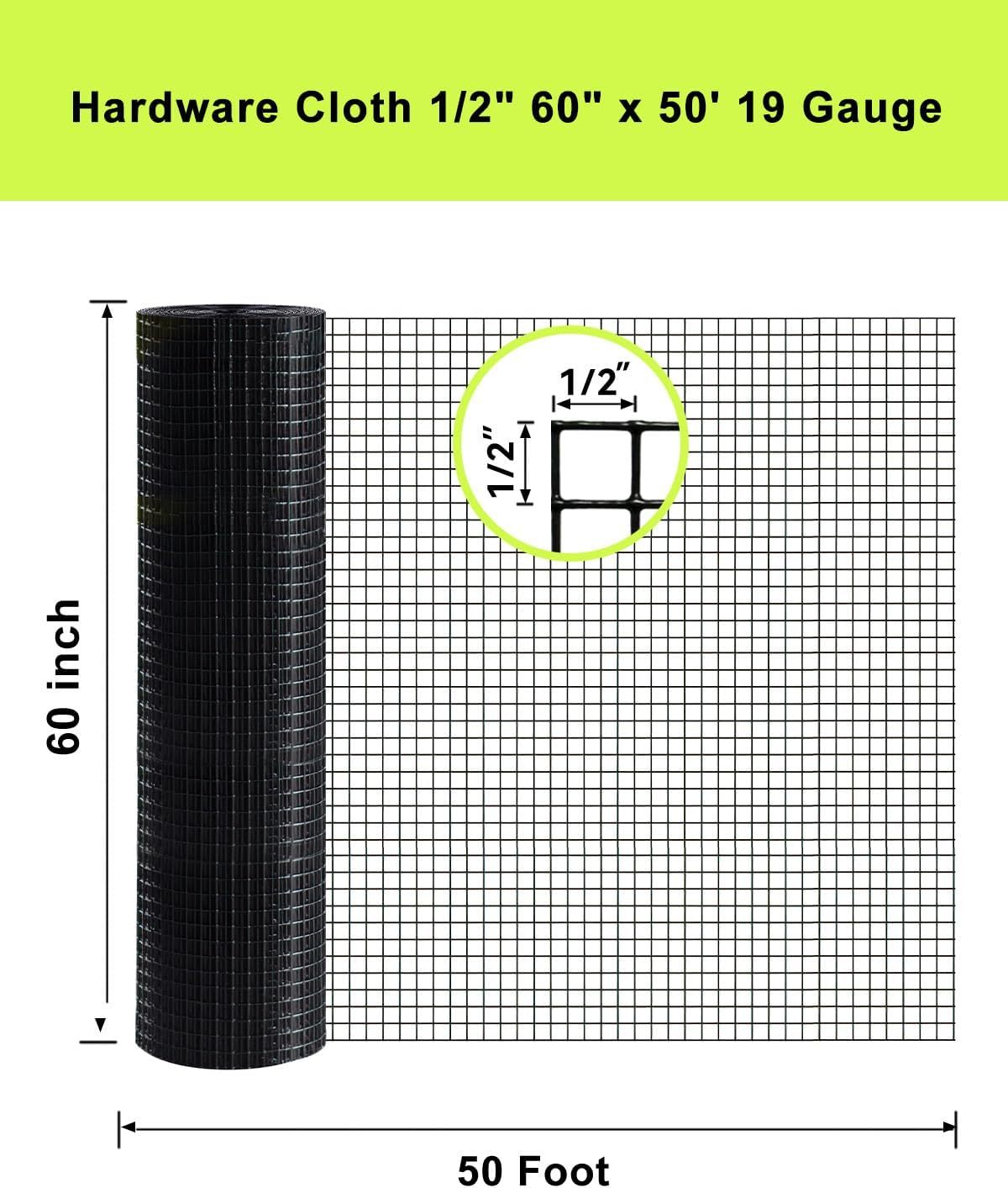 Hardware Cloth 5 ft × 50 ft 19 Gauge 1/2 inch Black PVC Vinyl Coated Welded Wire Fence Poultry Netting Chicken Coop Cover Wire Fencing Black PVC Wire Mesh - Fab Heavy Parts