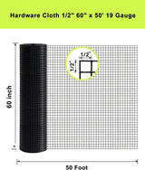 Hardware Cloth 5 ft × 50 ft 19 Gauge 1/2 inch Black PVC Vinyl Coated Welded Wire Fence Poultry Netting Chicken Coop Cover Wire Fencing Black PVC Wire Mesh - Fab Heavy Parts