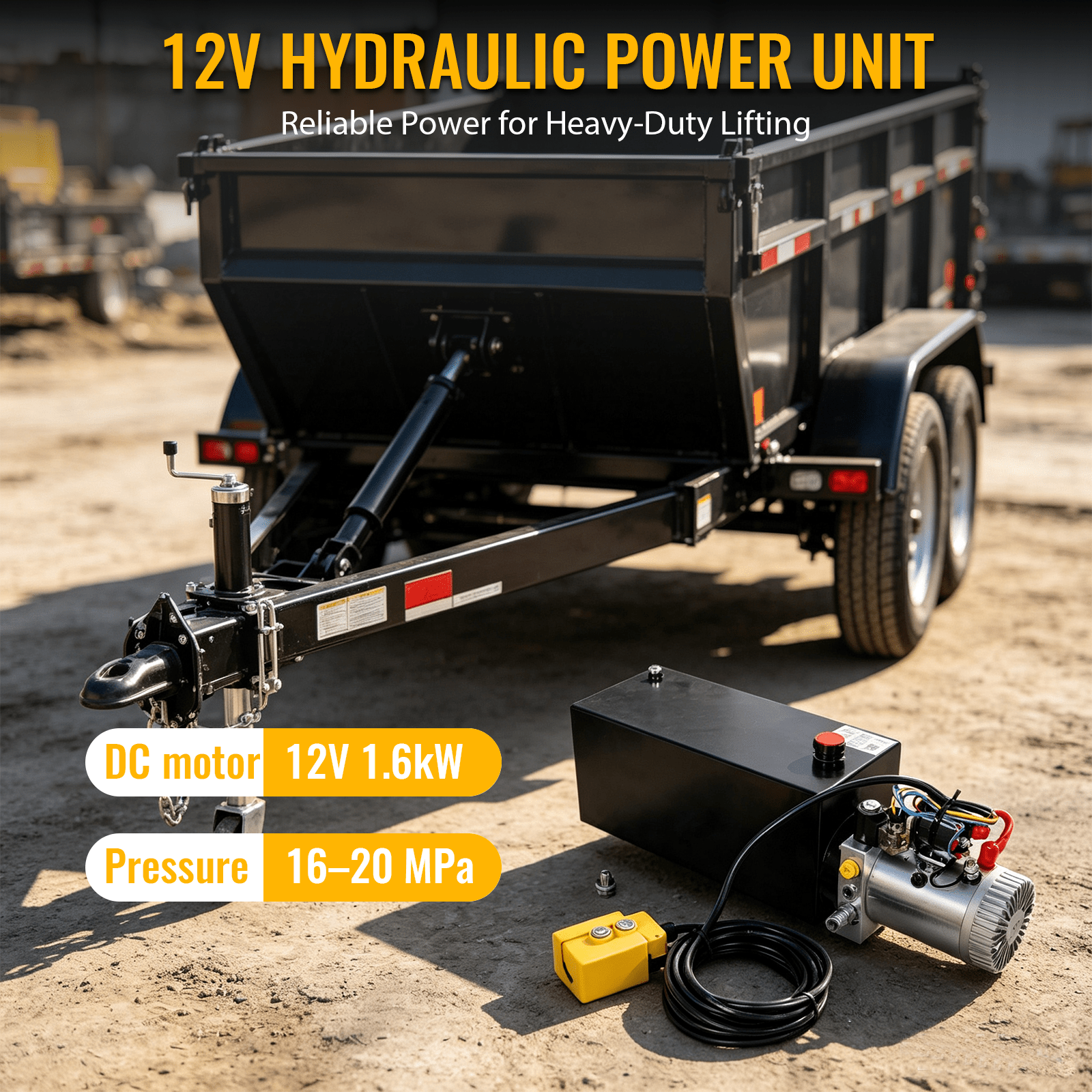 Heavy Duty 12V DC Hydraulic Power Unit 12 Quart Steel Tank Hydraulic Pump for Dump Trailer Lift Gate Wood Splitter Aerial Work Platform and Small Lifting Equipment with Remote Control - Fab Heavy Parts