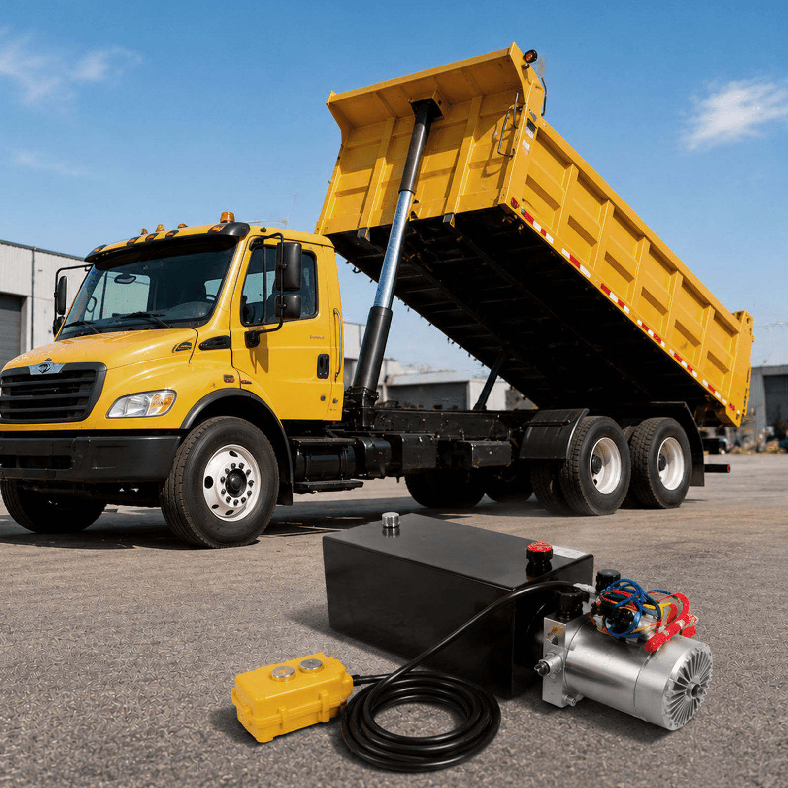 Heavy Duty 12V DC Hydraulic Power Unit 12 Quart Steel Tank Hydraulic Pump for Dump Trailer Lift Gate Wood Splitter Aerial Work Platform and Small Lifting Equipment with Remote Control - Fab Heavy Parts