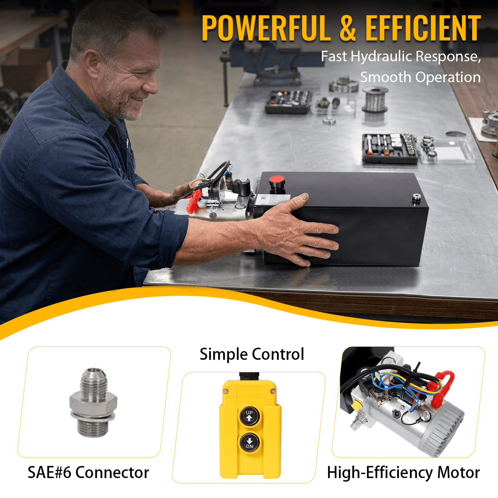 Heavy Duty 12V DC Hydraulic Power Unit 12 Quart Steel Tank Hydraulic Pump for Dump Trailer Lift Gate Wood Splitter Aerial Work Platform and Small Lifting Equipment with Remote Control - Fab Heavy Parts
