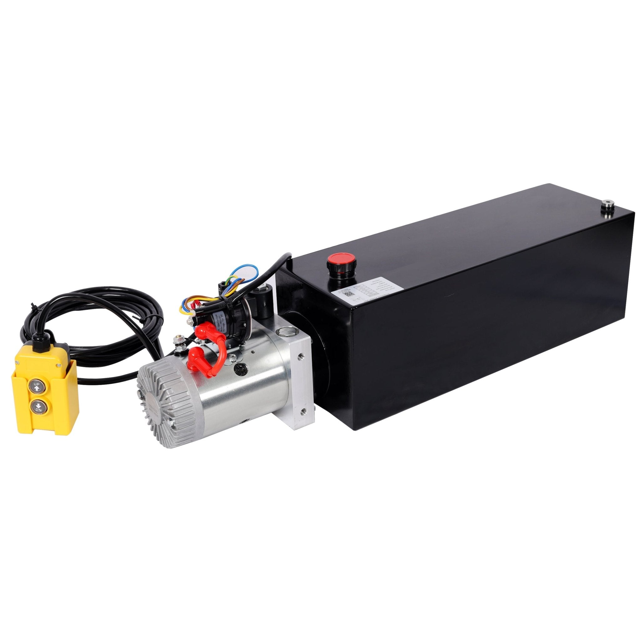 Heavy Duty 12V DC Hydraulic Power Unit 15 Quart Steel Tank Hydraulic Pump for Dump Trailer Lift Gate Wood Splitter Aerial Work Platform and Small Lifting Equipment with Remote Control - Fab Heavy Parts