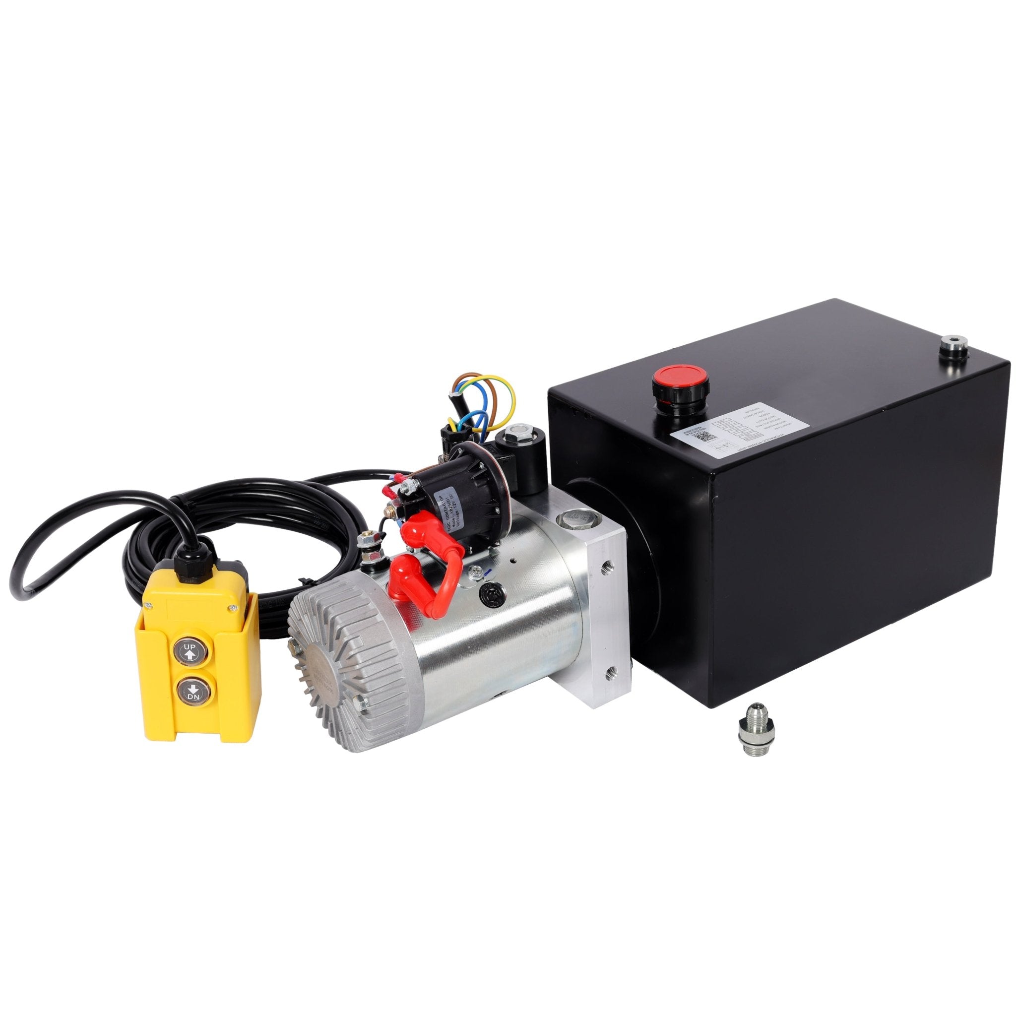Heavy Duty 12V DC Hydraulic Power Unit 8 Quart Steel Tank Hydraulic Pump for Dump Trailer Lift Gate Wood Splitter Aerial Work Platform and Small Lifting Equipment with Remote Control - Fab Heavy Parts