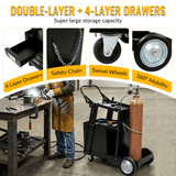 Heavy Duty 2-Tier 4 Drawers Rolling Welding Cart Portable Welder Storage Trolley with Wheels for MIG TIG ARC Welder Plasma Cutter and Welding Accessories - Fab Heavy Parts