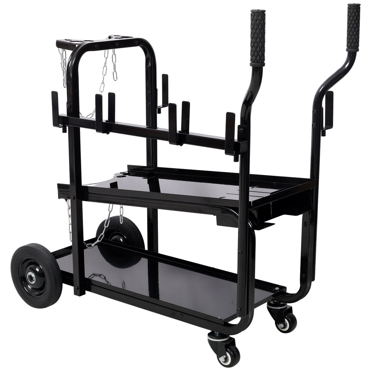 Heavy Duty 2 - Tier Rolling Welding Cart Portable Welder Storage Trolley with Wheels for MIG TIG ARC Welder Plasma Cutter and Welding Accessories - Black - Fab Heavy Parts