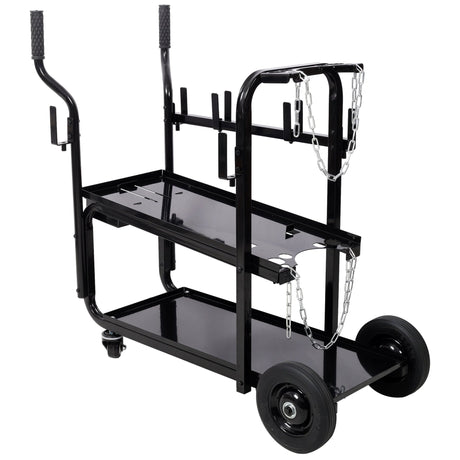 Heavy Duty 2 - Tier Rolling Welding Cart Portable Welder Storage Trolley with Wheels for MIG TIG ARC Welder Plasma Cutter and Welding Accessories - Black - Fab Heavy Parts
