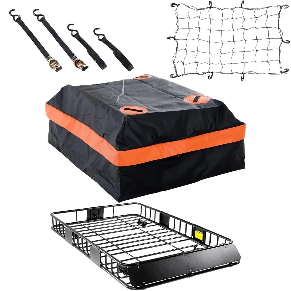 Heavy Duty 64"x 39" Roof Rack Rooftop Cargo Carrier Basket with Waterproof Bag Tie Down Strap & Net, Car Top Luggage Holder for SUV, 200lbs Capacity - Fab Heavy Parts