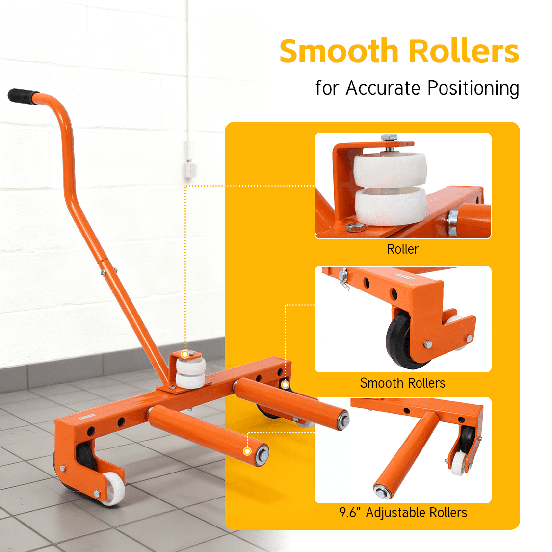Heavy Duty Adjustable Tire Wheel Dolly 330 Lbs Capacity - Orange - Fab Heavy Parts