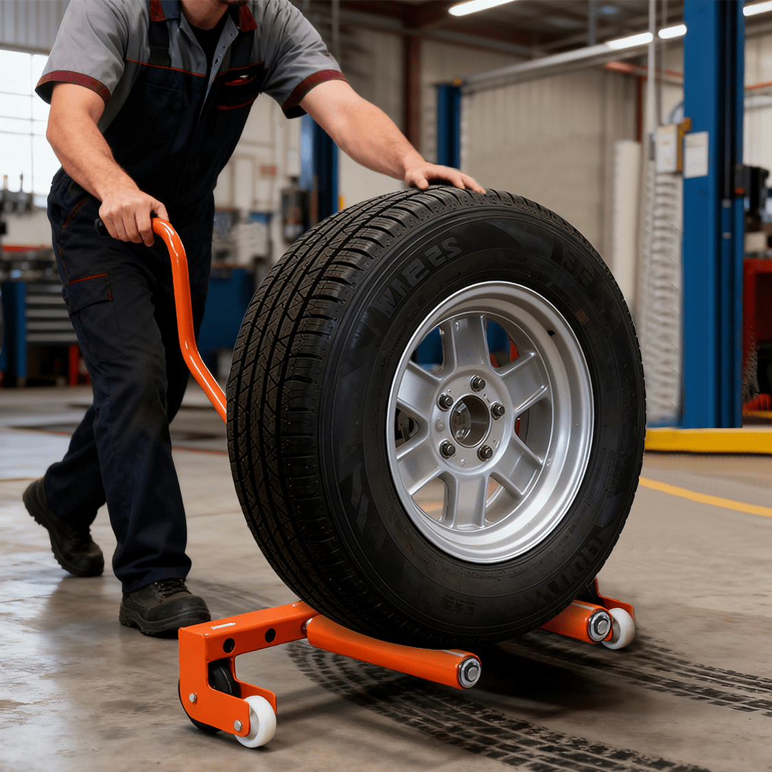 Heavy Duty Adjustable Tire Wheel Dolly 330 Lbs Capacity - Orange - Fab Heavy Parts