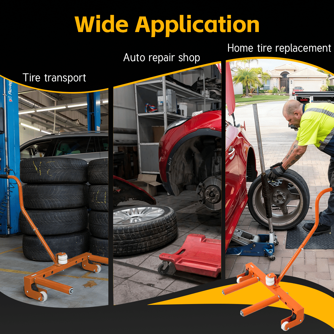 Heavy Duty Adjustable Tire Wheel Dolly 330 Lbs Capacity - Orange - Fab Heavy Parts