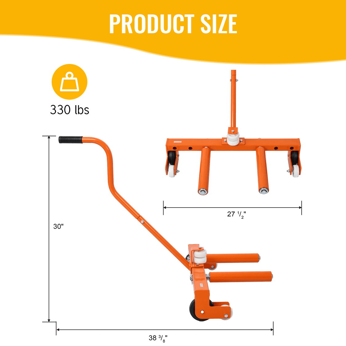 Heavy Duty Adjustable Tire Wheel Dolly 330 Lbs Capacity - Orange - Fab Heavy Parts