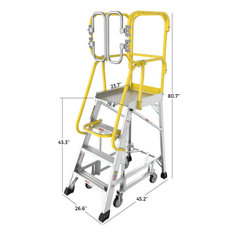 Heavy - Duty Aluminum 4 Step Rolling Platform Ladder with 375lbs Capacity - Fab Heavy Parts