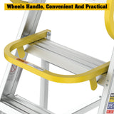 Heavy - Duty Aluminum Rolling Platform Ladder with 5 Steps 375lbs Capacity 50.80 x 28.40 x 89.70 inches - Fab Heavy Parts