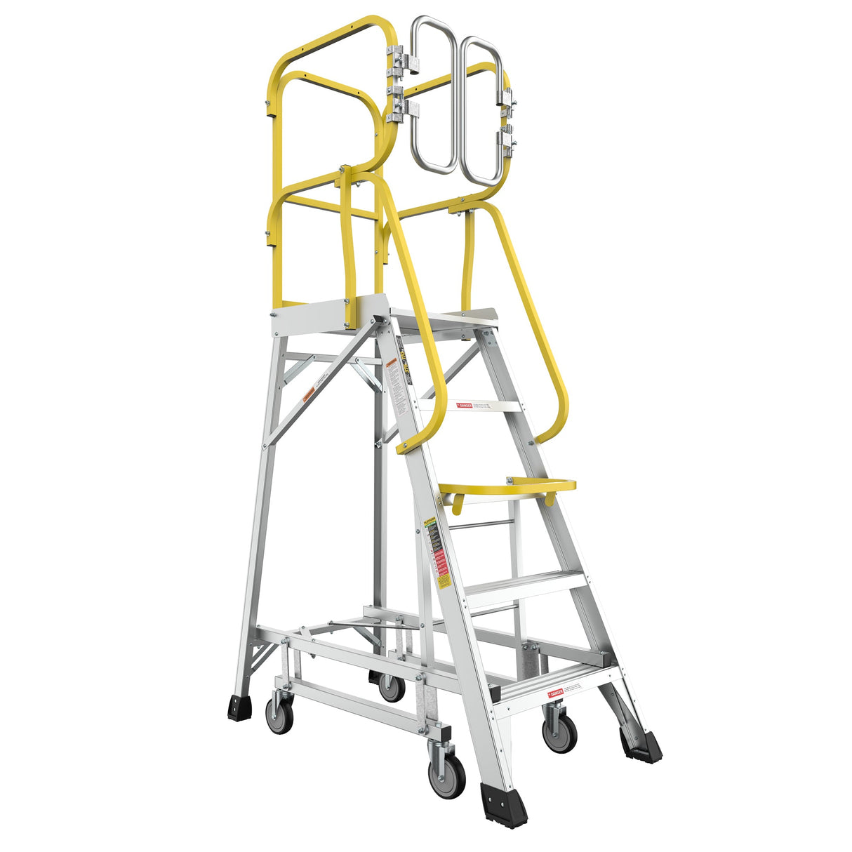 Heavy - Duty Aluminum Rolling Platform Ladder with 5 Steps 375lbs Capacity 50.80 x 28.40 x 89.70 inches - Fab Heavy Parts
